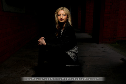 Joana, lit by single flash with Honl Traveller 8" softbox, 3' out and 30 degrees above.