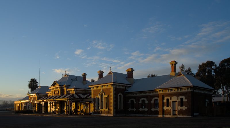 Mudgee railway station, New South Wales, in early morning light.